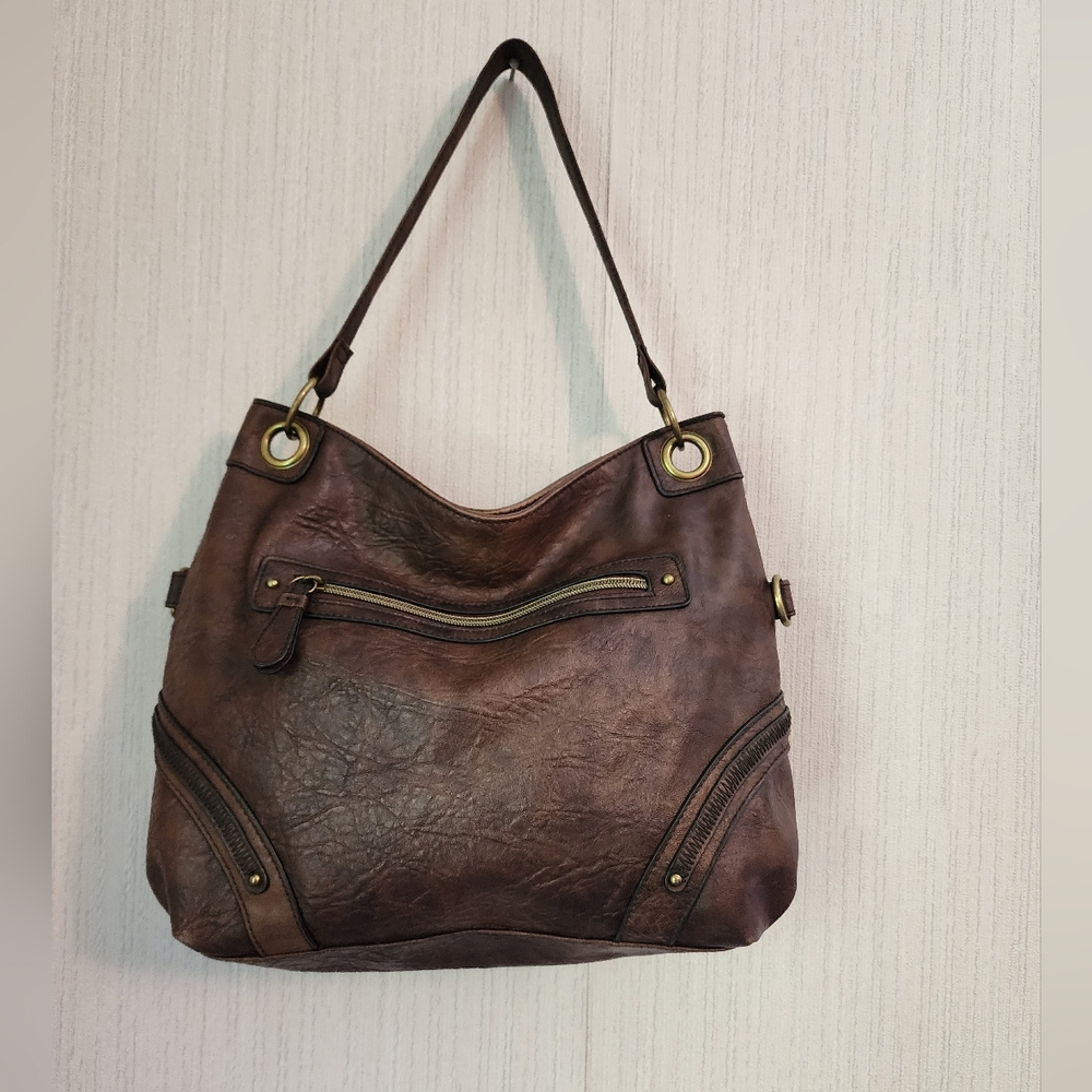 EUC PVC brown marbled shoulder bag